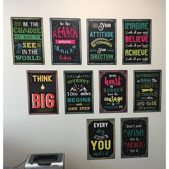 New Black Chalkboard Motivational Wall Decor Posters | Set of 10 Inspirational - Picture 1 of 1